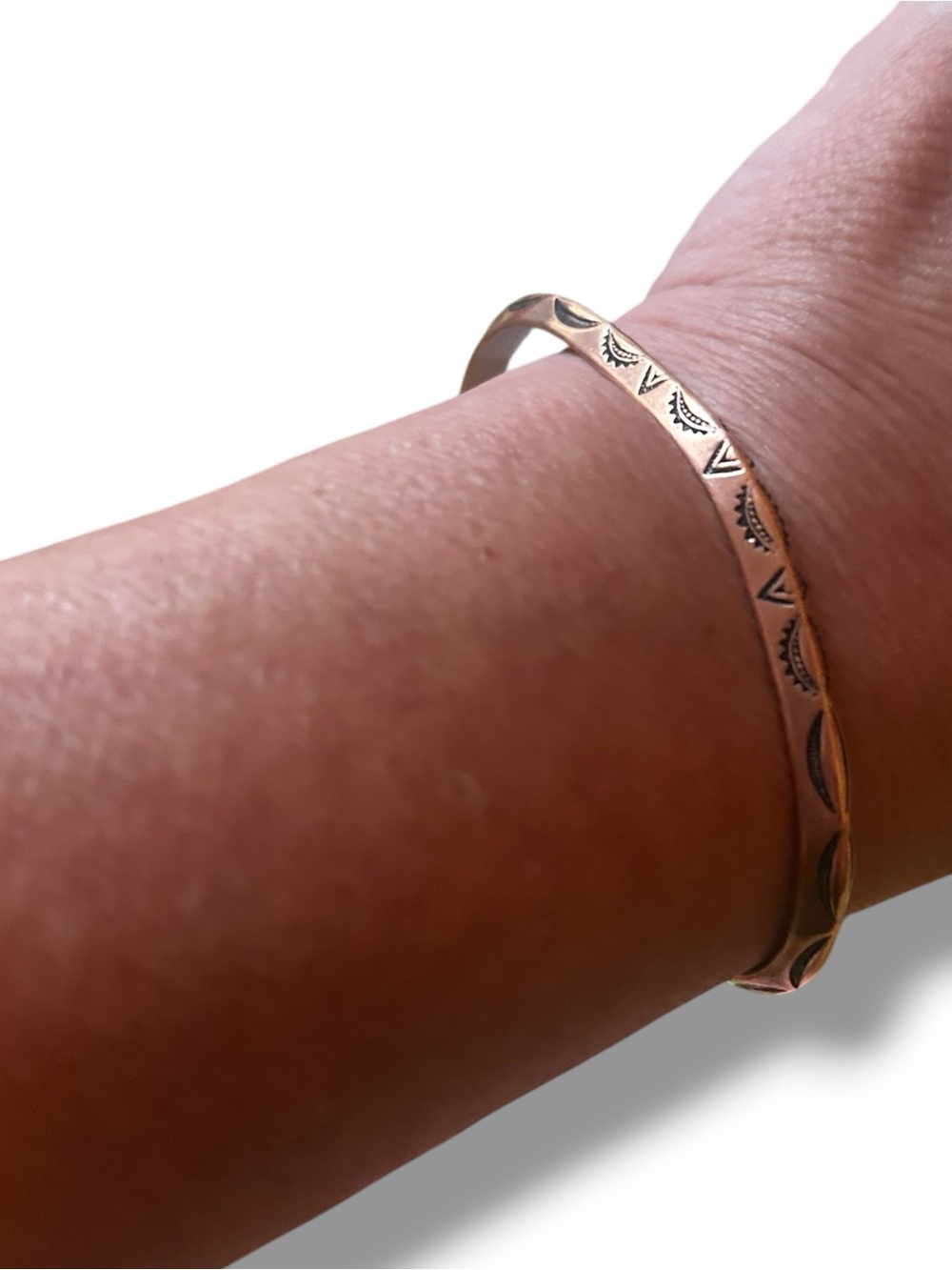 Hand Stamped Crescent Motif Copper Adjustable SouthWestern Bracelet Gift Box OS